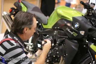 Close-up: Dwight prepares for a macro shot on a BMW K1200R at the 2007 Cycle World International Motorcycle Show in San Mateo.